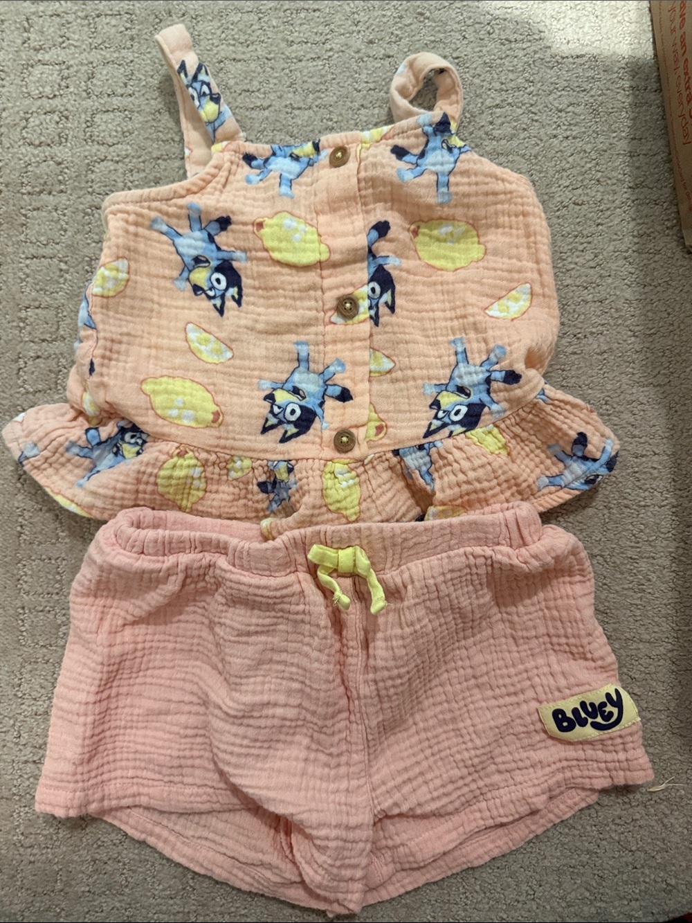 Lucy Peach and Yellow Bluey Print Girls Matching Set